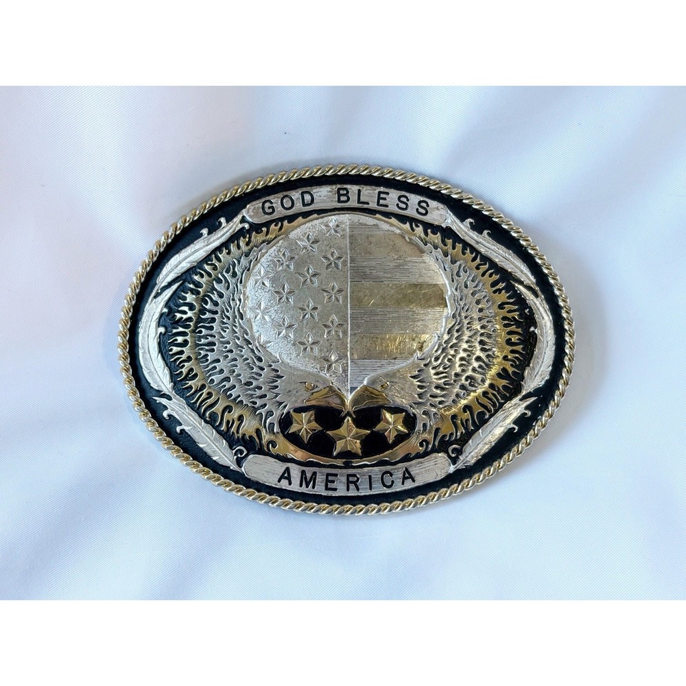 Montana Silversmiths God Bless America Eagle FlagLarge Oval Belt Buckle 42312